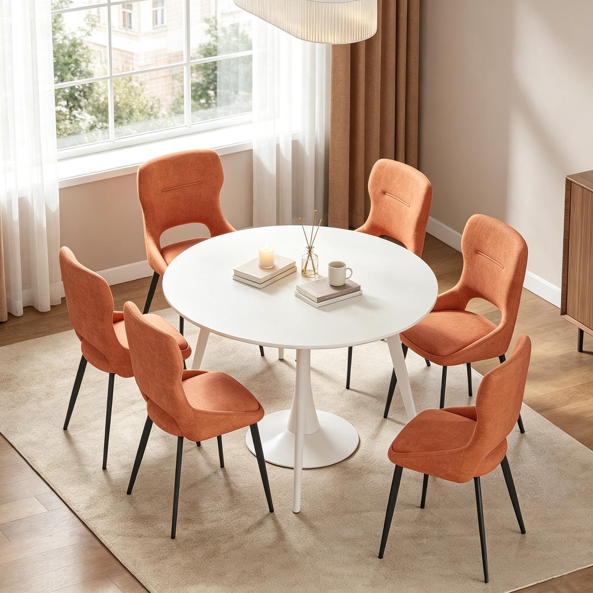 Clruro Tafelstoel Set van 6 - 43 x 40 x 86 cm - Gepolsterde Zitting - Chenille/Metaal