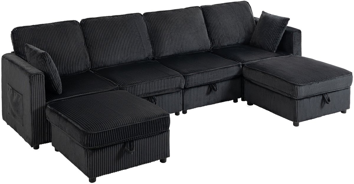 Homcom Sofa Set-Cord-306 x 153 x 85 cm-Dunkelgrau Donkergrijs