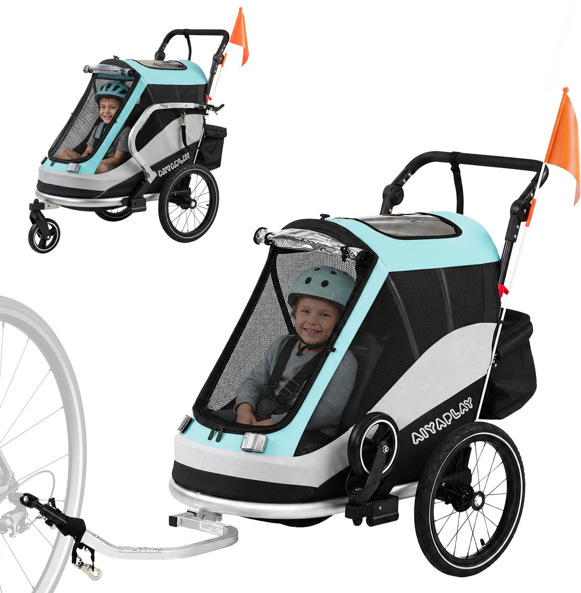 AIYAPLAY Baby Bike Trailer-Stahl, Aluminium-155L x 65B x 98H cm-Hellblau