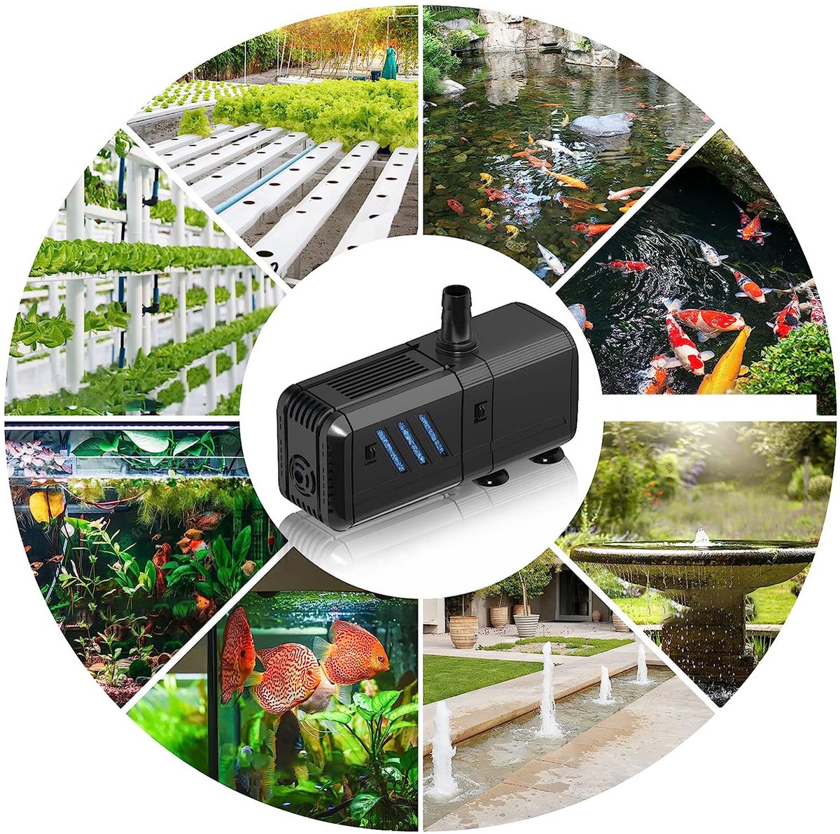 Aquariumpomp - 4-in-1 Aquarium Filterpomp - 500 L/u Watercirculatie - Regelbare Waterstroom - Ingebouwd Filter en Beluchting - Geluidsarm met Zuignappen - Voor Aquarium, Vijver, Fontein en Hydrocultuur thumbnail 6
