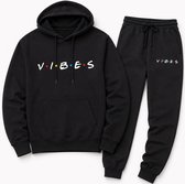 Trainingspak Heren - Joggingpak met Hoodie en Sportbroek - Katoen - Vibes print - Zwart - XXL