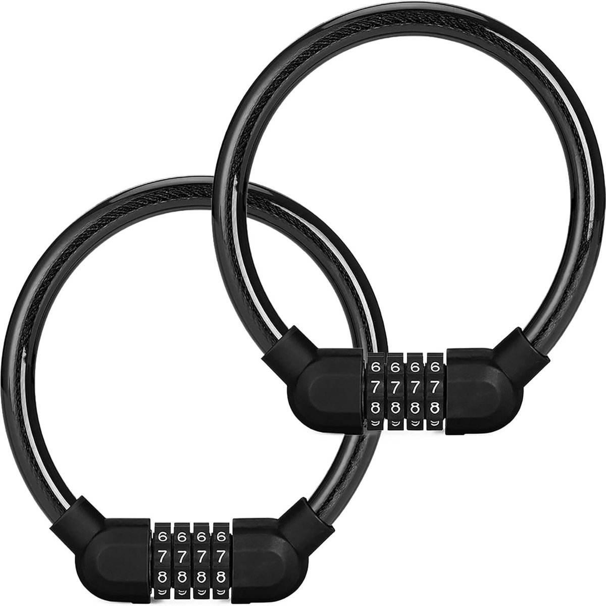 Set van 2 stuks verbeterd 4-cijferig ringcombinatieslot, staalkabelslot 40 cm met PVC-beschermlaag, compact helmslot en fietsslot van zinklegering, zwart