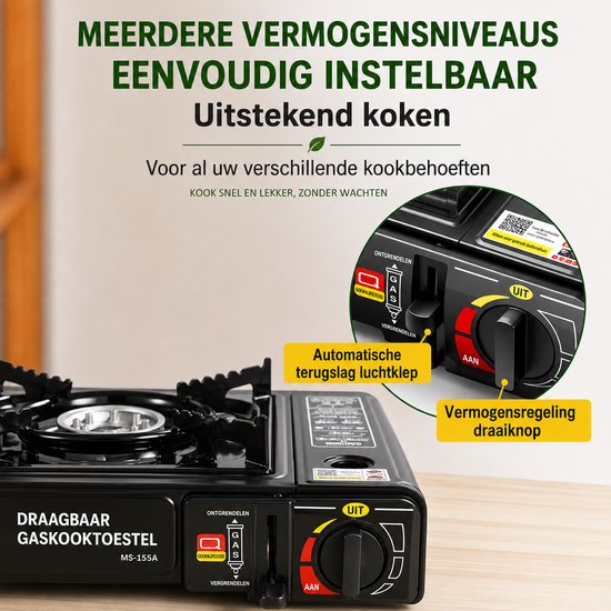 AALVERO - Gaskookstel - Draagbaar Gasfornuis - Kamperen - Buiten eten - BBQ-Koken - Vuurkracht verstelbaar - Winddichte ring — afbeelding 4