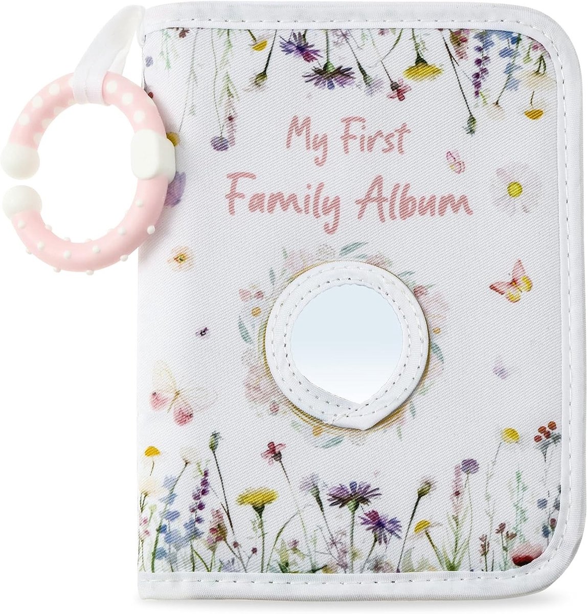 Schattig babyfotoalbum met haakspiegel voor pasgeborenen, perfect eerste familiefotoalbum voor 17 foto's in wit