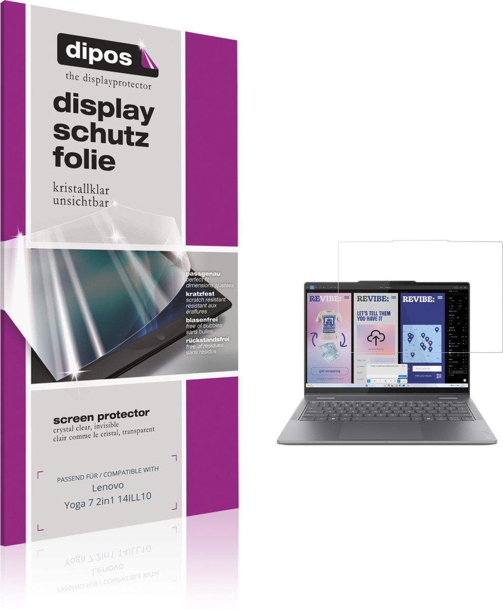 dipos – 2x Beschermfolie geschikt voor Lenovo Yoga 7 2in1 14ILL10 | Krasbestendige & heldere Screenprotector Ultra-Thin