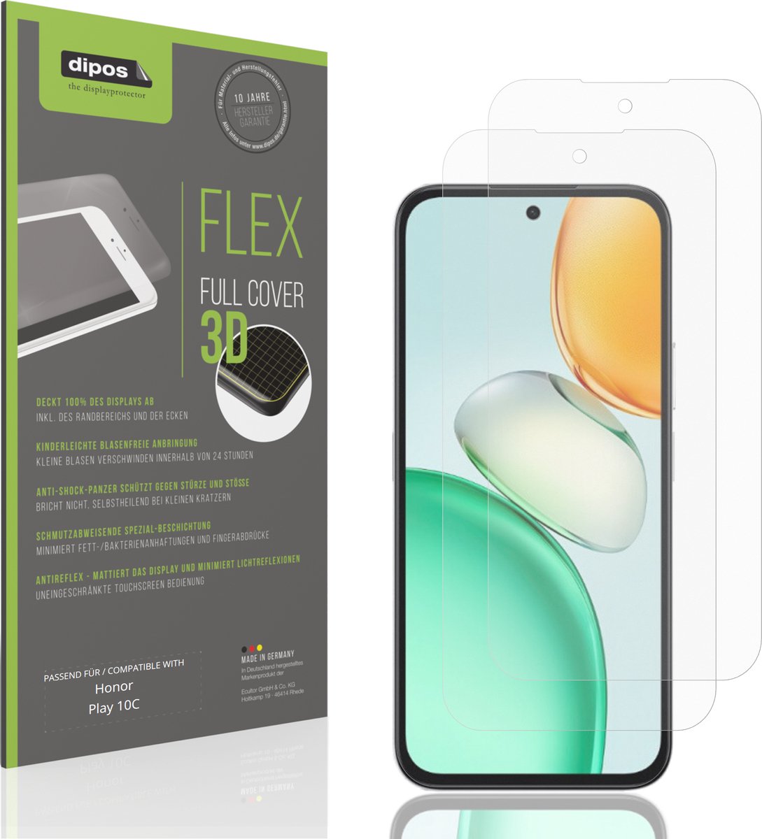 dipos FLEX – 2x Matte Screenprotector geschikt voor Honor Play 10C | Volledige Schermbescherming | Case-Friendly