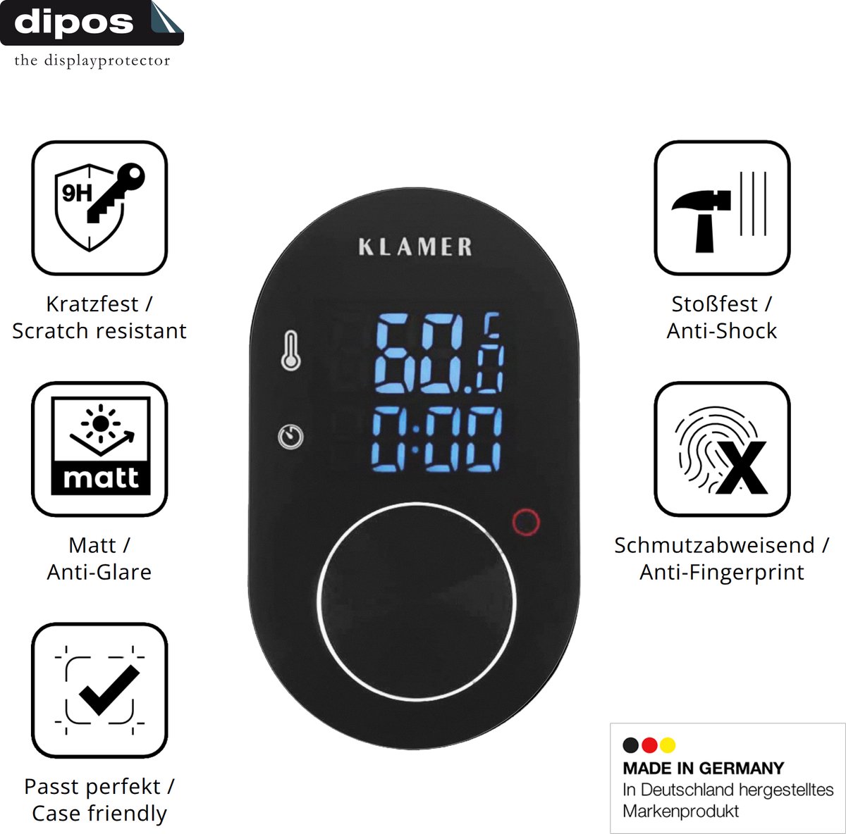 dipos – 2x Matte Pantserfolie geschikt voor Klamer Sous Vide Stick | 9H Screenprotector