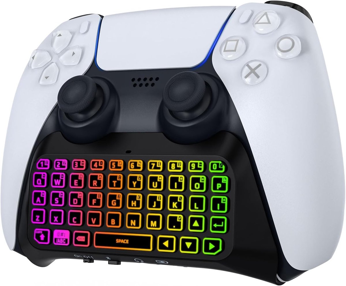 RGB Backlight Toetsenbord voor PS5 Controller | Draadloze Mini Gamepad, Chatpad en Audio Accessoires voor PlayStation 5 met Ingebouwde Speaker en 0.3cm Audio Jack