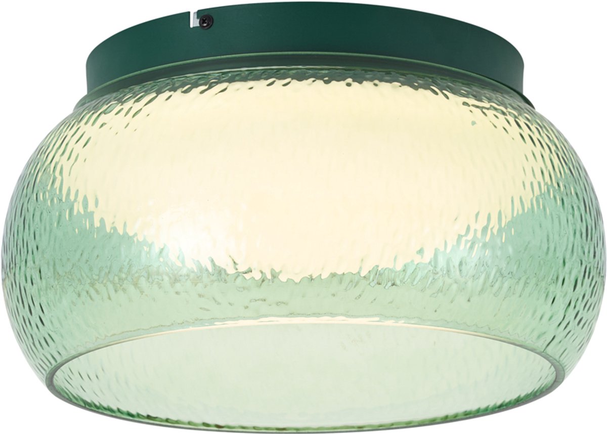 Qazqa led art deco plafondlamp, plafonniere - Thimble - groen, rond, dimbaar, 35cm, ideaal als home-office, kantoor, hal, slaapkamer en woonkamer lamp