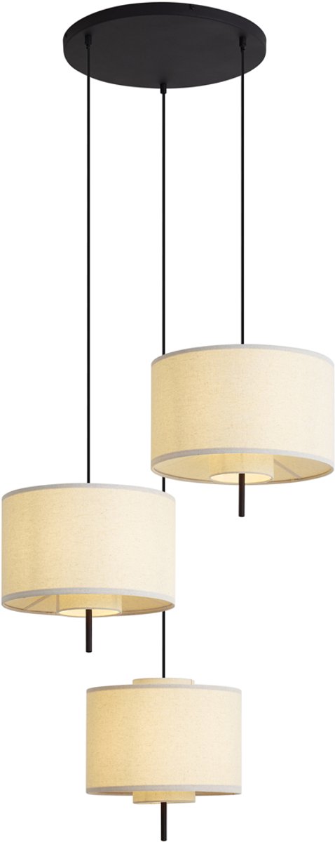 Qazqa japandi hanglamp - Rieu - zwart, rond, 3-lichts, 64cm, ideaal als woonkamer lamp