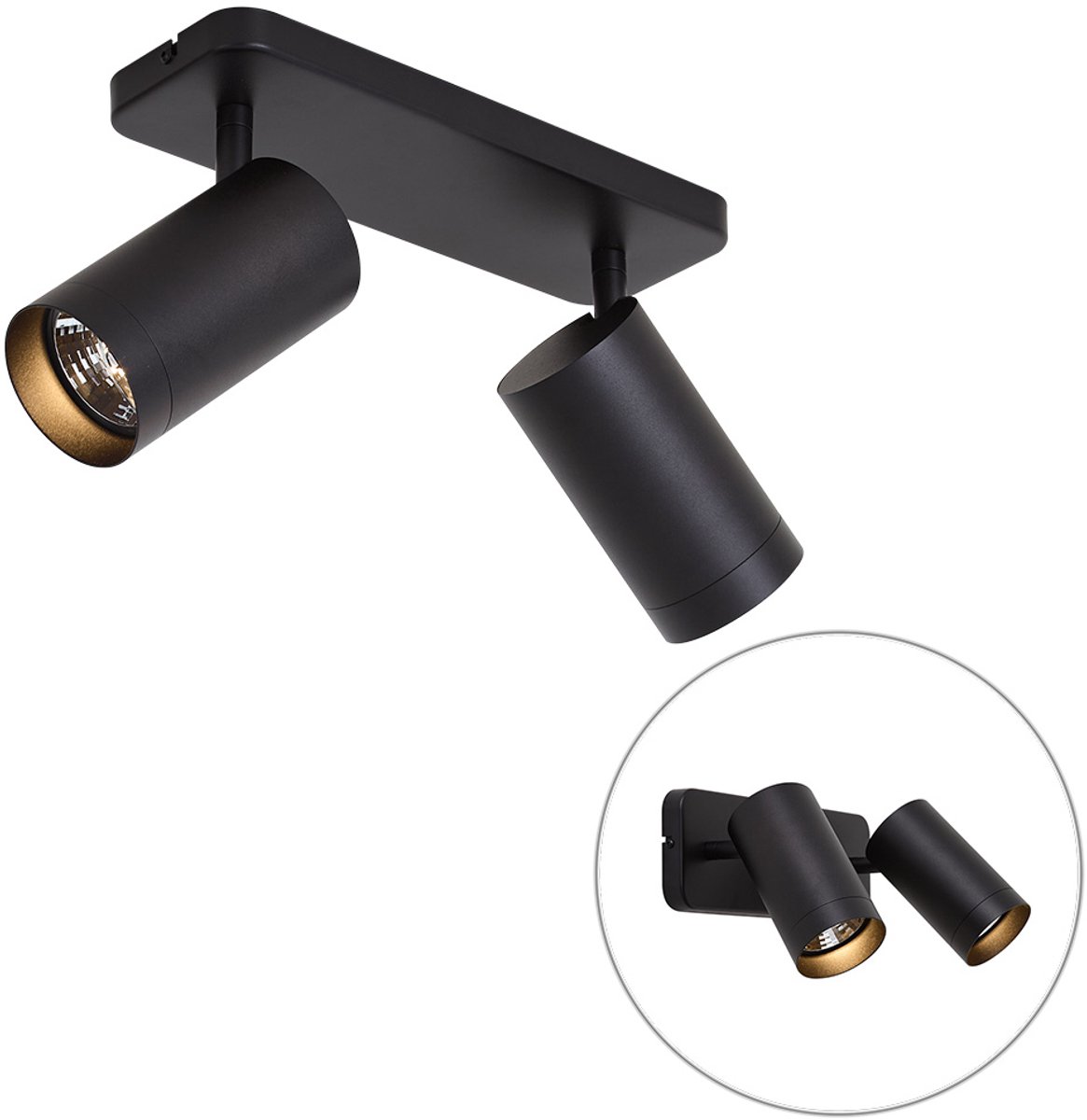 Qazqa verstelbare spot, opbouwspot, plafondspot - Jeana Luxe - zwart , max. 10W, geschikt voor led, 30cm, rechthoekig, 2-lichts, ideaal als hal,