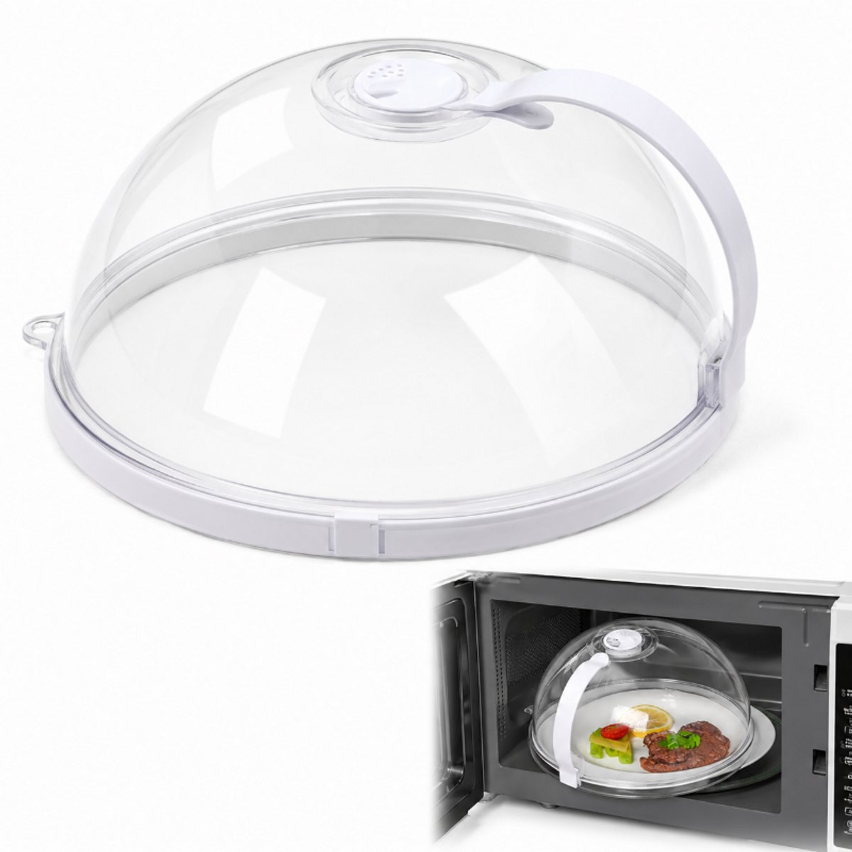 Magnetron Afdekkap met Handvat -26x10 cm - BPA-vrij Spatdeksel Magnetron - Hittebestendig tot 200°C - Vaatwasserbestendig - Transparant