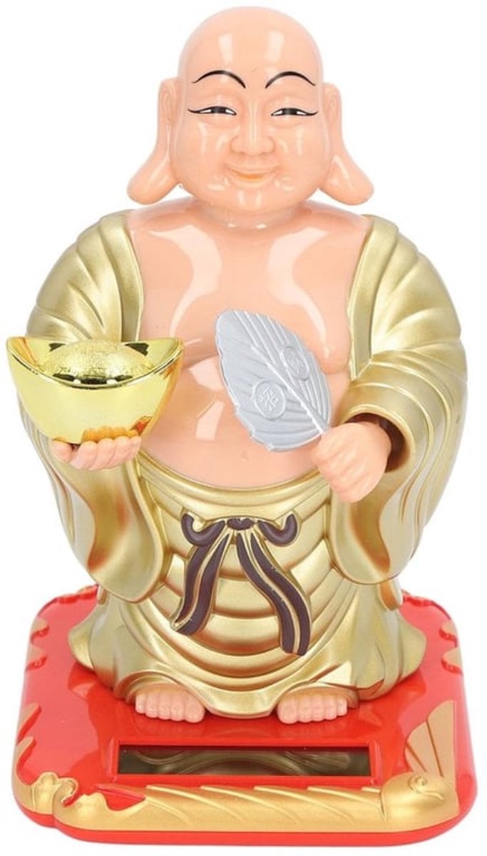 Lachende Boeddhabeeld - Gelukkige Decoratie - Goud - Milieuvriendelijk - Desktop Zonnestandbeeld - Geschikt voor Thuis - Gouden Figurine