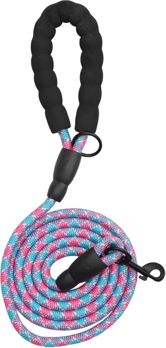 Comfortabele Hondenriem met Versterkte Handgreep en Reflecterende Draad voor Training en Wandelen, Geschikt voor Kleine, Middelgrote en Grote Honden, 2m x 10mm, Paars en Blauw