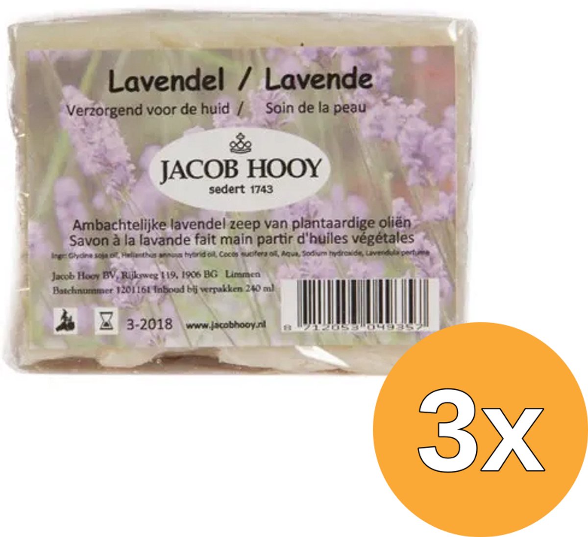 3x Jacob Hooy Lavendel zeep niet vloeibaar (240 ml)