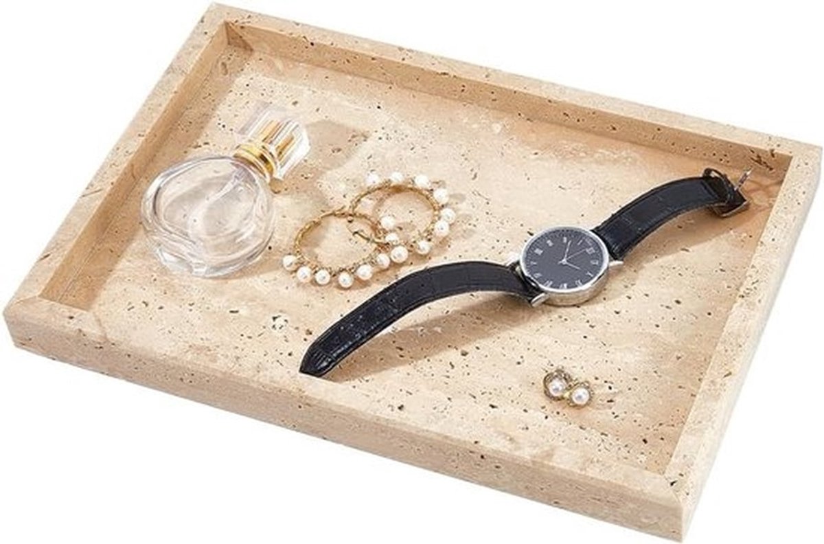 Marmeren Dienblad van Travertijn 19.8x29.7cm voor Sieraden, Parfum en Kaarsen - Perfect voor Badkamer en Salontafel Decor