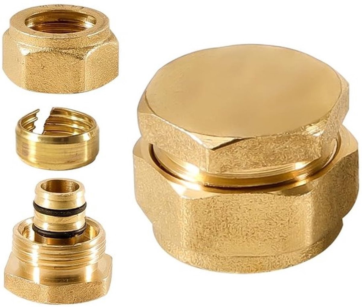 Schroeffitting Stop - 2 Stuks - Messing Klemring - Overgang - Voor Aluminium Composietbuis - Buitendiameter 16 mm - Fitting