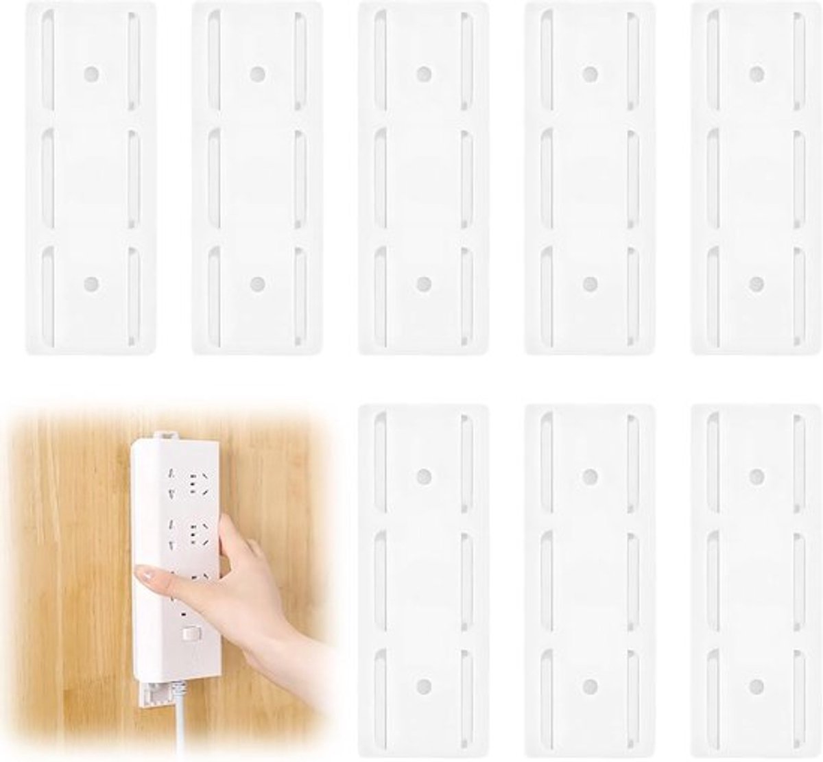 8 Stuks Zelfklevende Stekkerhouder voor Bureau, Kabelbeheer en Stopcontact Organisatie voor Kantoor, School, Keuken en Woonkamer