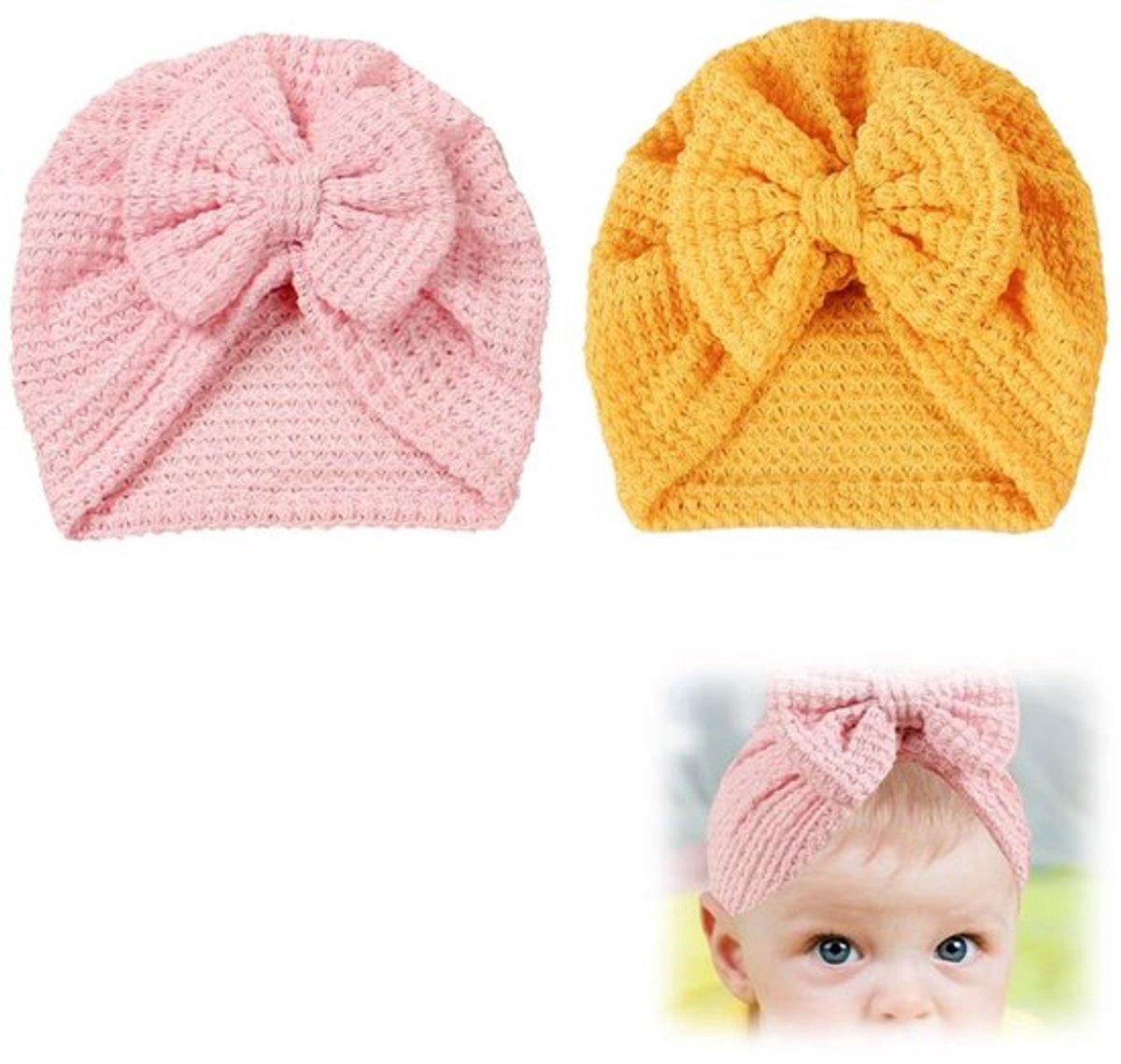 Tulbandhoed - Zacht en Elastisch - Babyhoed - Haarband voor Pasgeborenen - Peutermeisje - Onderhoudsvriendelijk - Retro Design