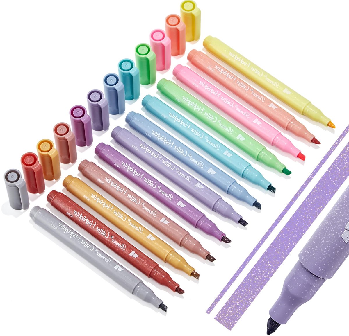 Solidchoice - Glitter Highlighters Set van 12 Assorted Kleuren met Beitelpunt