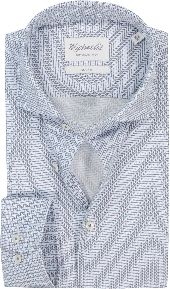 Michaelis slim fit heren overhemd - twill - lichtblauw dessin - Strijkvrij - Boordmaat: 42 (EU maat: L)