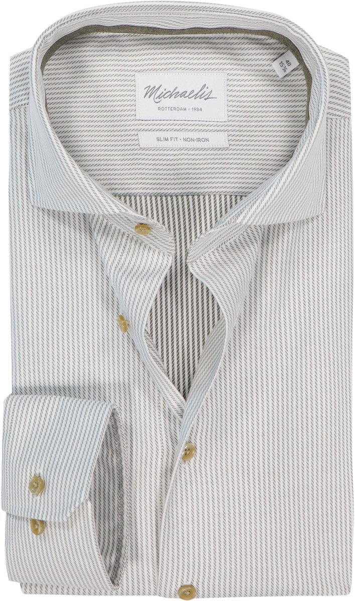 Michaelis slim fit heren overhemd - twill - groen gestreept - Strijkvriendelijk - Boordmaat: 38 (EU maat: S)