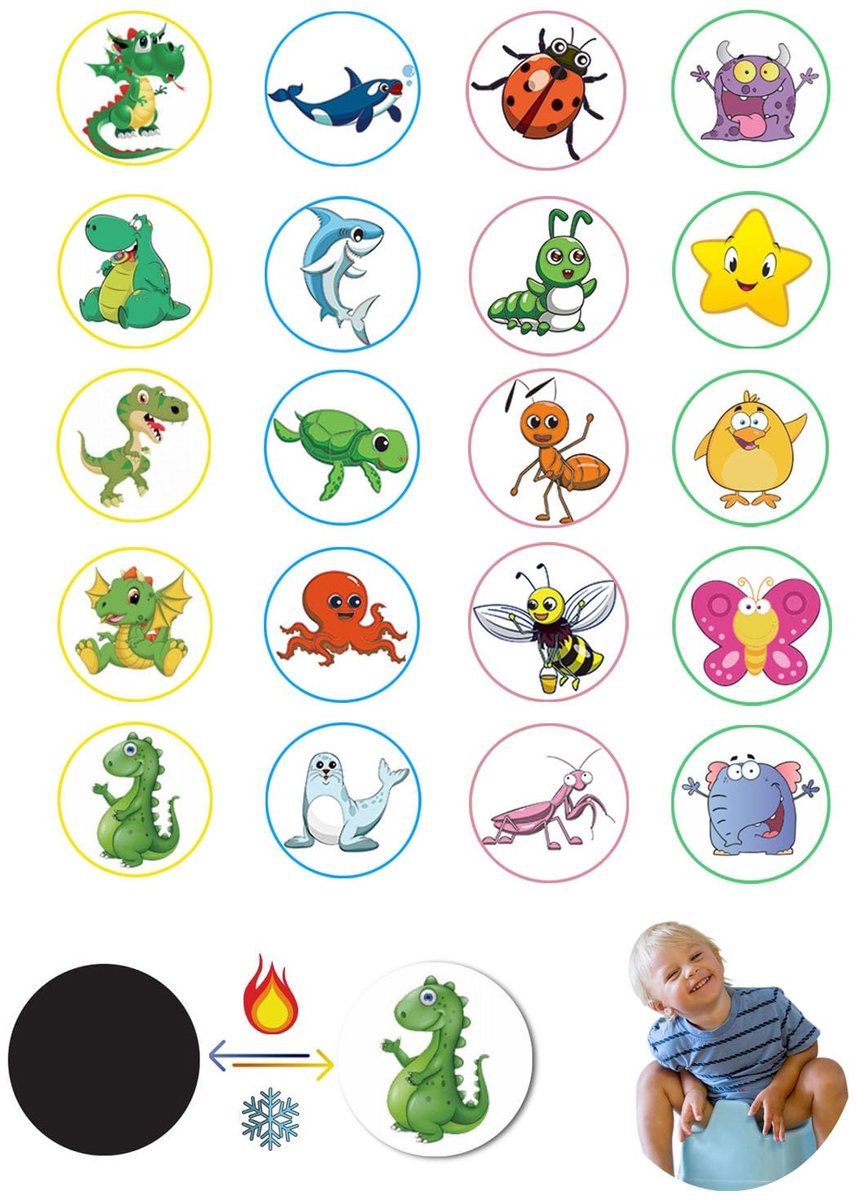 Solidchoice - Set van 20 Potty Training Stickers met Kleurrijke Dieren Motieven