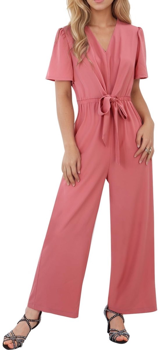 Solidchoice - Dames Jumpsuit met Wijde Pijpen en V-Hals, Casual Stijl