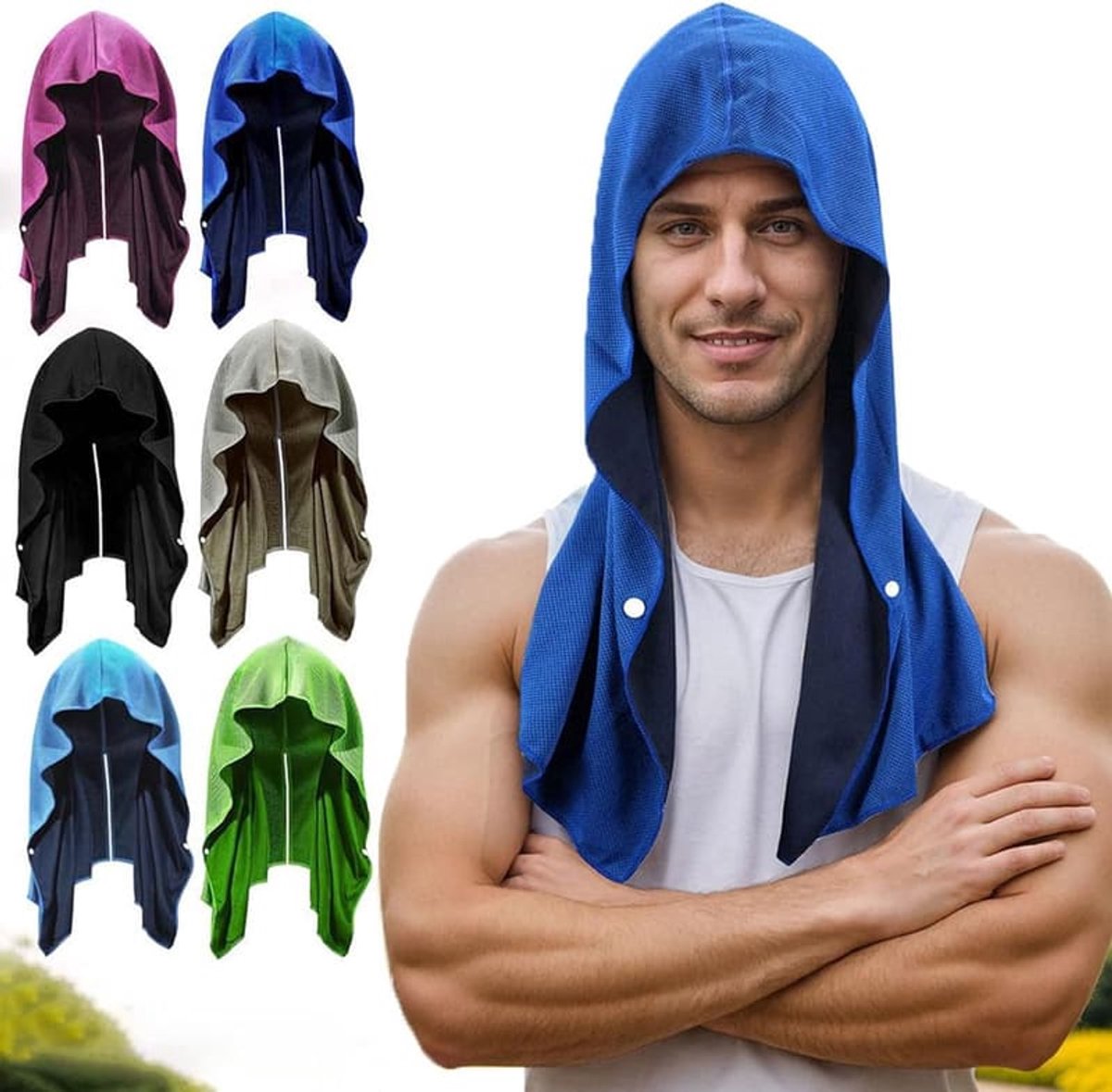 6-delige set hoofdbanden - Koele handdoek met capuchon Geschikt voor nek en gezicht - U-vormige sneldrogende absorberende handdoek - Zonnebrandcrème en verfrissende eigenschappen