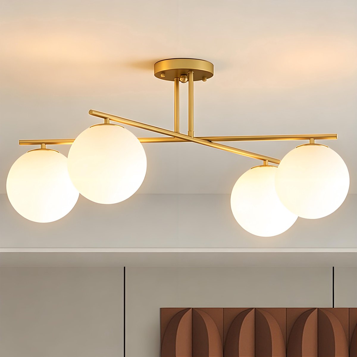 HOMCOM Plafondlamp - Metaal - 75x75x31cm - Goud