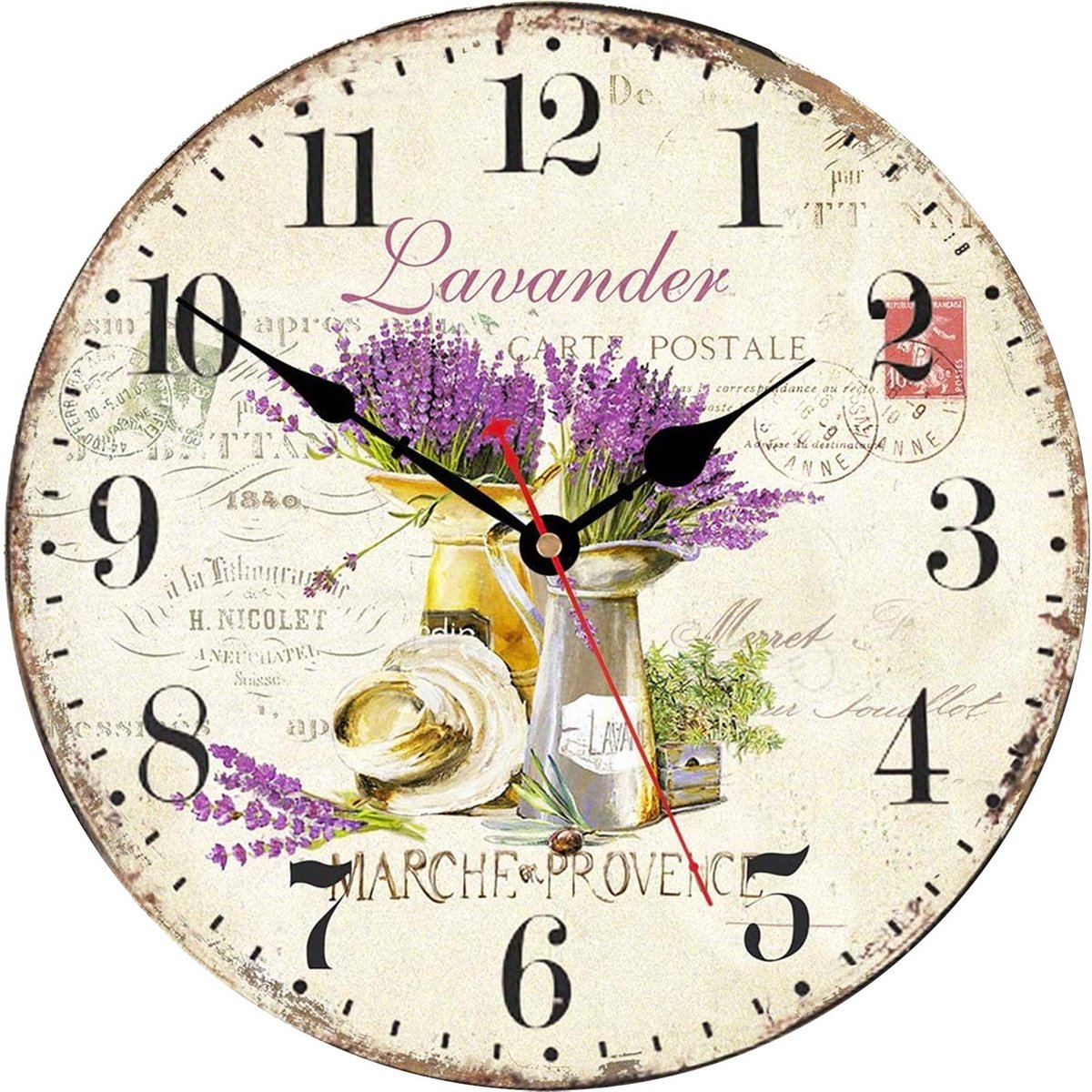 Solidchoice - Vintage Wandklok met Bloemmotief en Stille Mechanisme