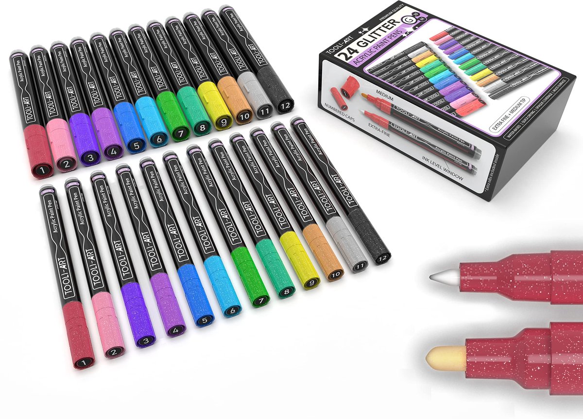 Solidchoice - Set van 24 Acrylmarkers met Glitter voor Diverse Oppervlakken