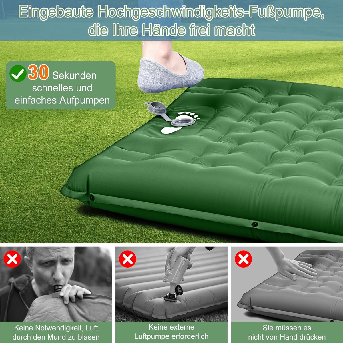 Solidchoice - Zelfopblazend Luchtbed met Ingebouwd Kussen en Voetpomp