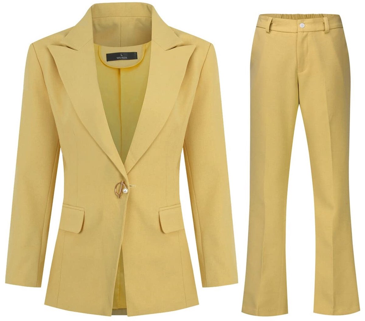 Solidchoice - Dames 2-delig Blazer Pak met Eén Knoop en Broek Geel