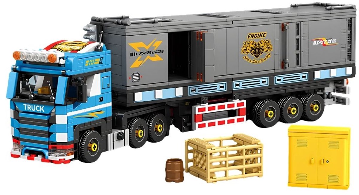 Reobrix 840 Container Truck vrachtwagen bouwset | City speed champions adventure modelbouw | Technische educatief speelgoed volwassenen & kinderen | DIY Retro auto decoratie | Bouwdoos met 992 bouwstenen
