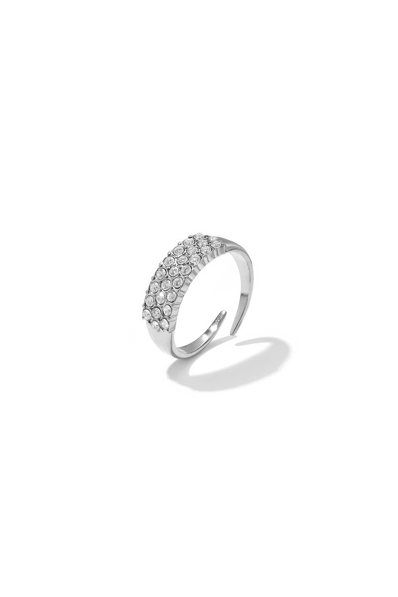 Faye - Minimalistische Strass Ring - Stainless Steel - - Zilver