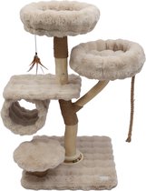 Studio RAR Krabpaal Fuzz - Houten boomstam krabpaal - Extra Stevig - 59x59x110cm - Luxe Bubble Plush Beige