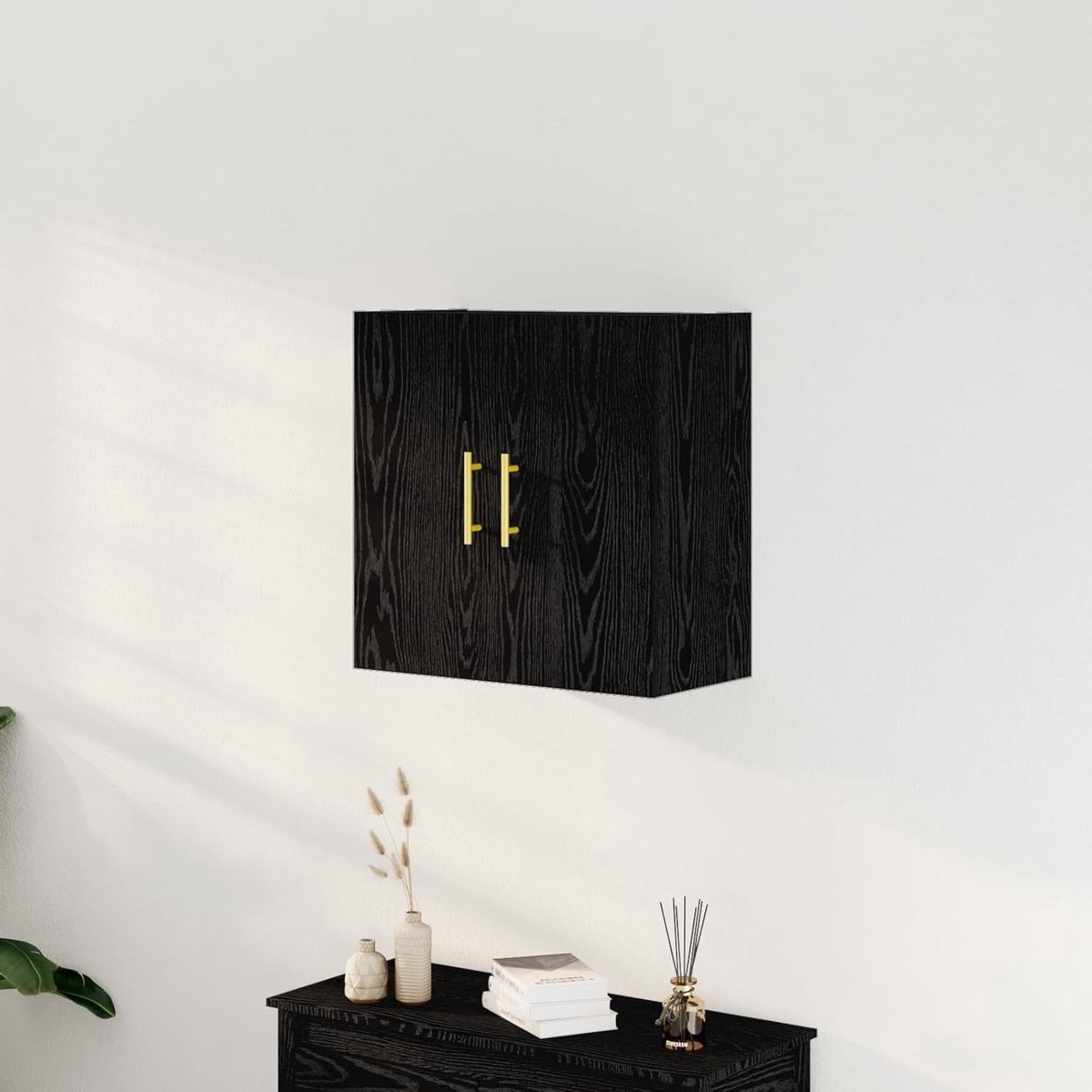 Wandkast - Opbergkast - Woonkamer opslag - Ruimtebesparend ontwerp - 60 x 31 x 70 cm - Zwart eiken