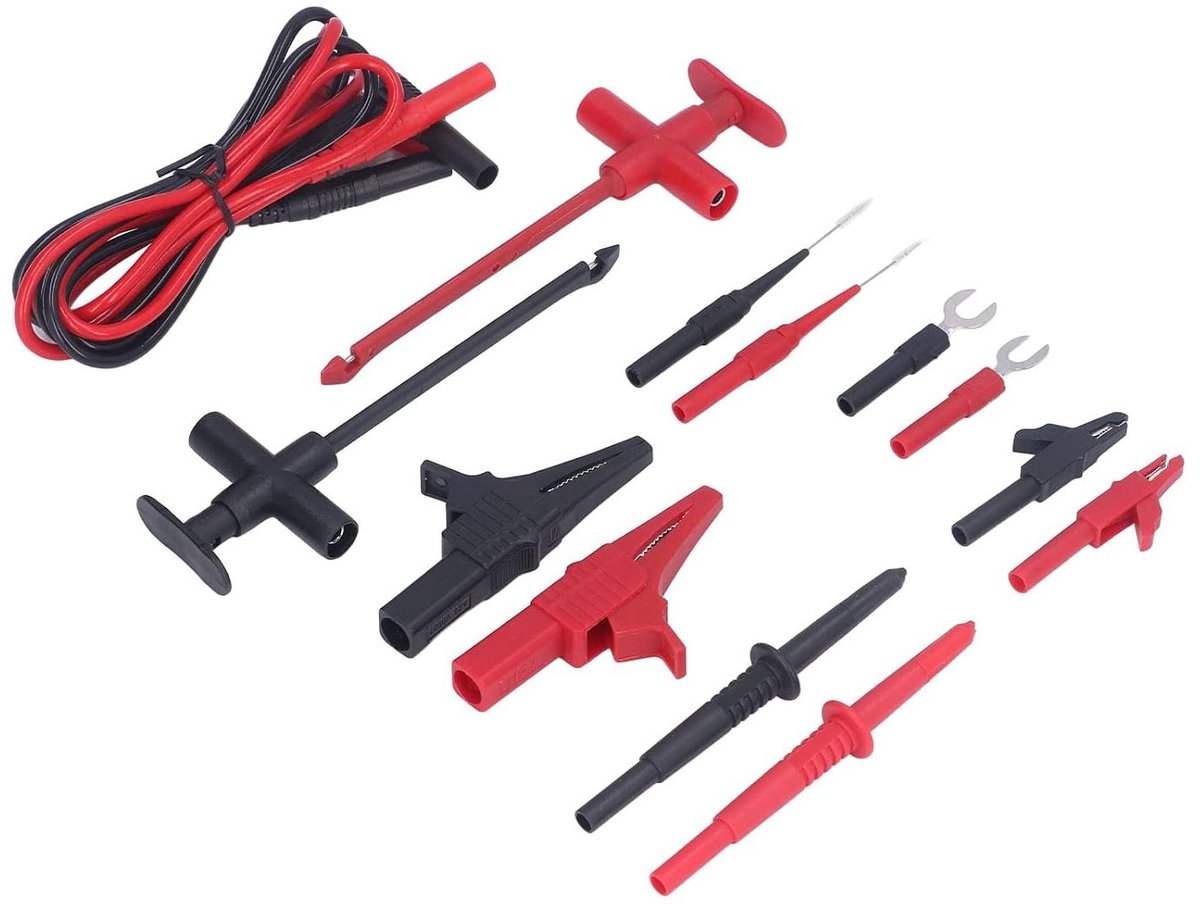 Multimeter Test Leads - Testkabel Krokodillenklem - Elektrisch Testen - Penetrerende Sonde - 30VAC-60VDC - Rood Zwart