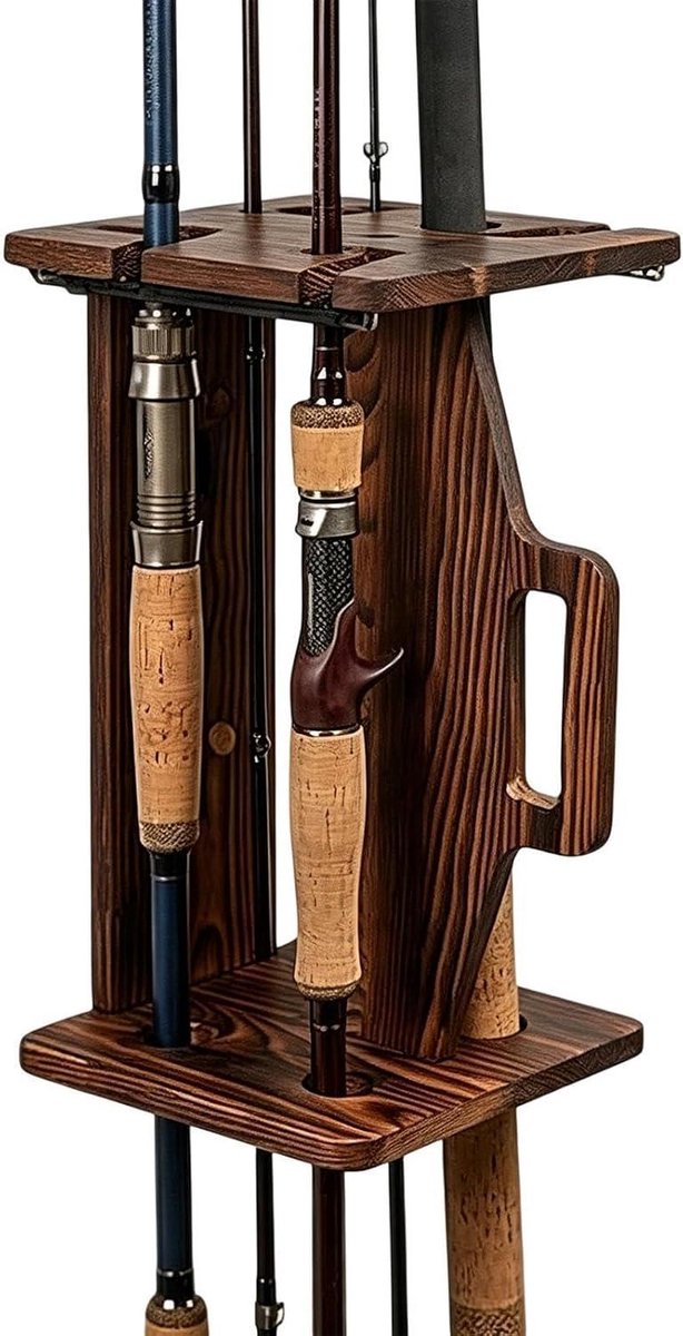 Houten Hengelrek - Hengeldrager Opberger - Vissen Organiseren - Vochtbestendig Hout - 45 x 25 cm - Natuurlijk Hout