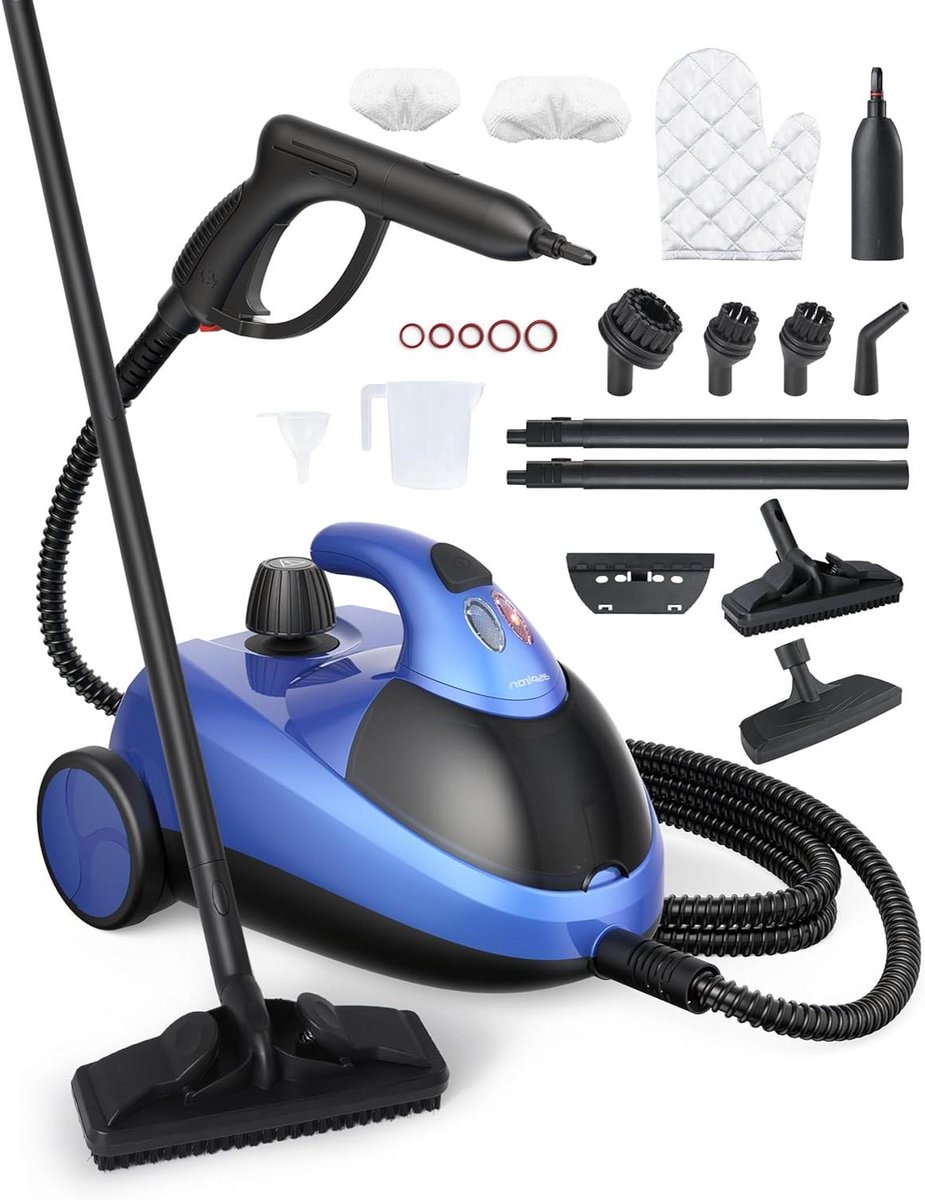 Stoomreiniger - Hete stoom - Hygiënisch reinigen - 18 accessoires - 1.5 liter tank - Blauw