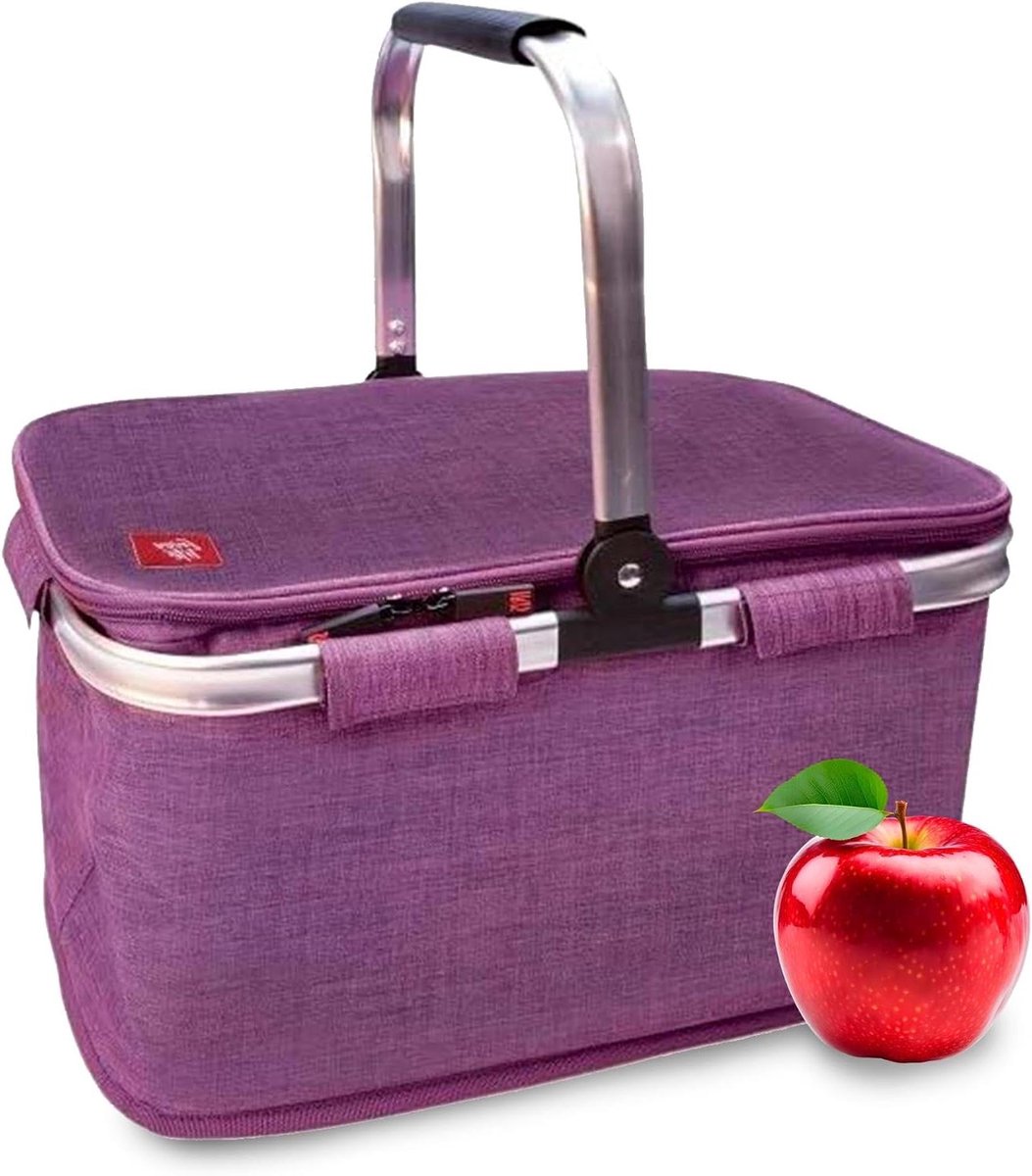Picknickmand - Buitenservies - Buiten eten - Opvouwbaar ontwerp - 20 liter - Paars gemêleerd
