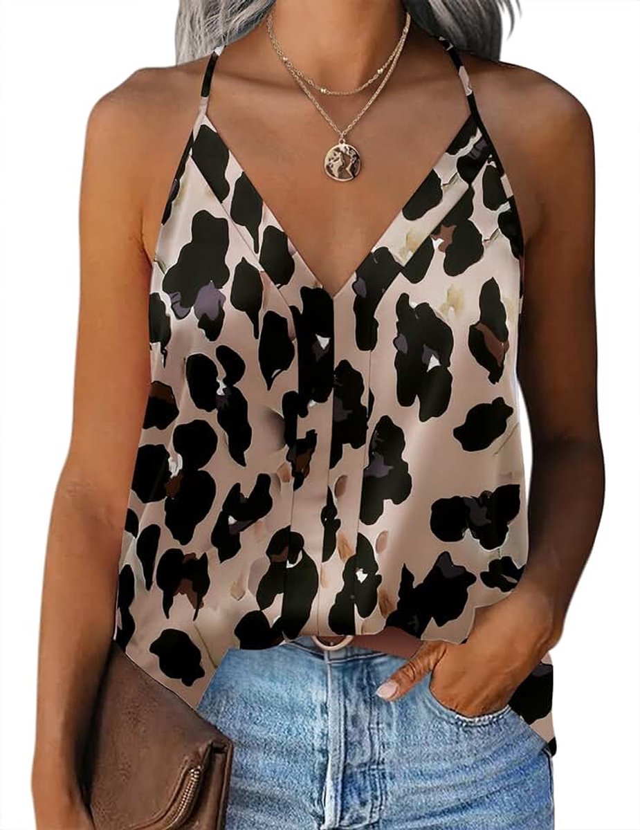 Satijnen camisole tanktop voor dames, basic top met spaghettibandjes, verstelbare spaghettibandjes, V-hals