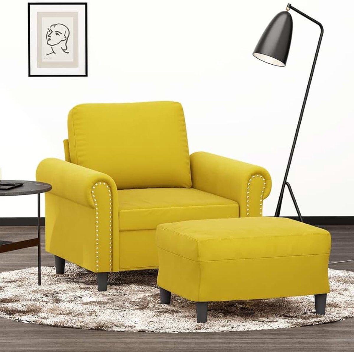Fauteuil met kruk geel kantoorbanken slaapkamer banken voor hotel 60 cm fluweel