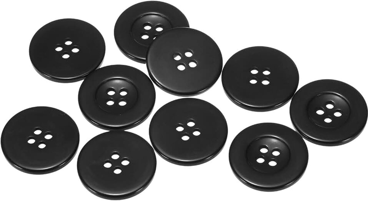 Knopen 1-1/4" (30 mm) hars rond plat 4-gaats handwerk vervangingsknoppen voor mantels naaien kleding en doe-het-zelf, zwart
