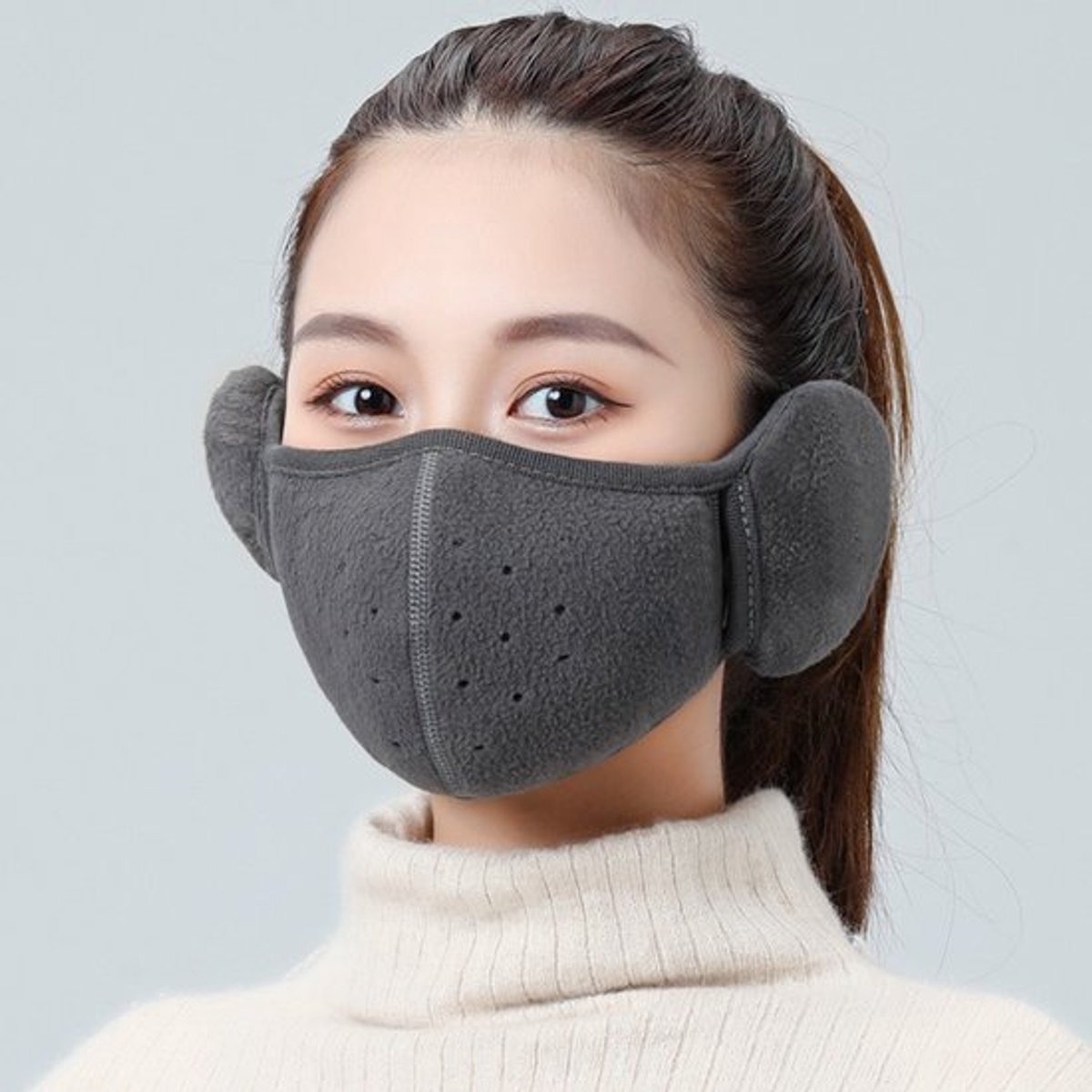 Set van 10 winteroorbeschermers en gezichtsmaskers in één - Pluche oorbeschermers | Oorbeschermers die de helft van het gezicht en de mond bedekken | Warme winteroorbeschermers | Unisex gezichtsmasker en oorbeschermers in blauw