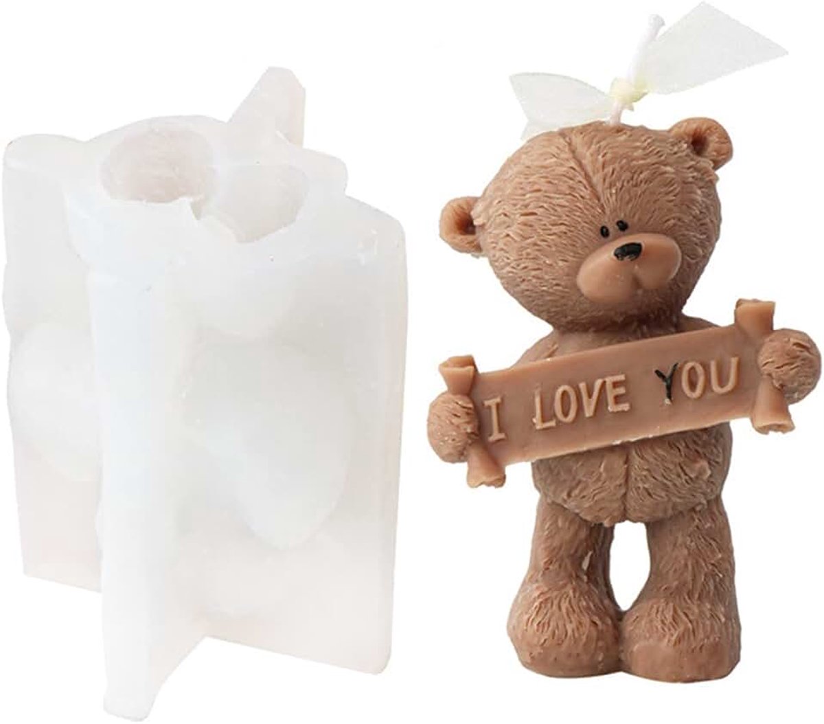 3D-beer kaarsvorm, beer siliconen vormen voor fondant, taartdecoratie, chocolade, zeep, gips, sojawas, kaarsen, epoxyhars handwerk, geschenken (I Love You)