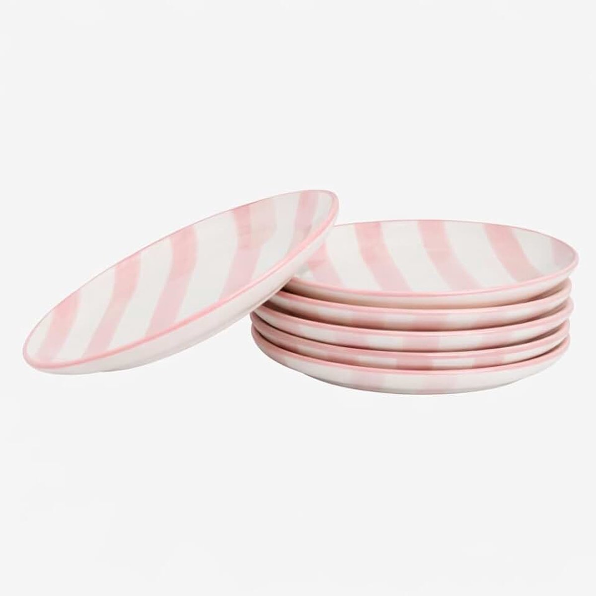 Ontbijtborden - 6 Stuks - Roze - Wit - Gebaksbordjes - Dessertborden - 19 cm - MARINA