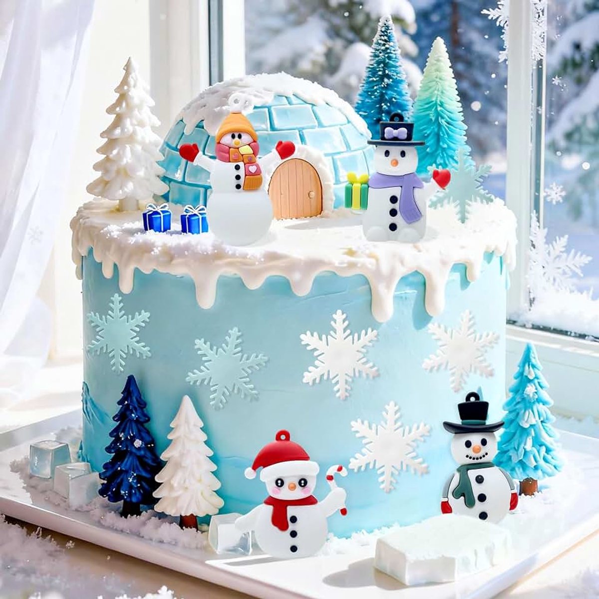 Sneeuwpop sneeuwvlok taarttoppers winter wonderland taartversiering | sneeuwpop sneeuwvlok taarttoppers winter wonderland taartversiering voor kerstfeest thema winter wonderland baby shower