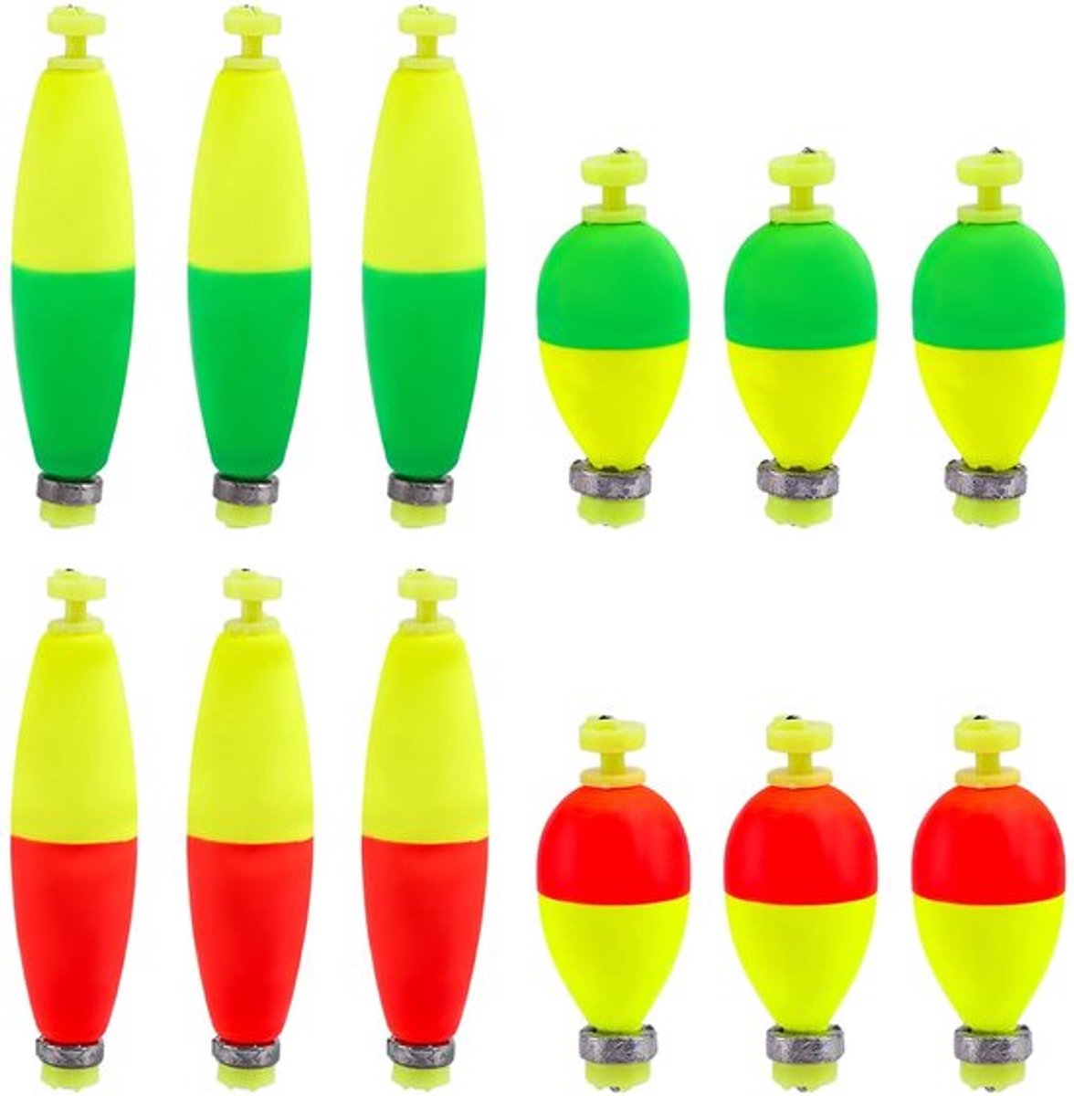 - Dobbers - Vissen op Panfish - Verzwaarde Dobbers - Geel, Groen, Rood - Geschikt voor Baars, Bluegill, Crappie